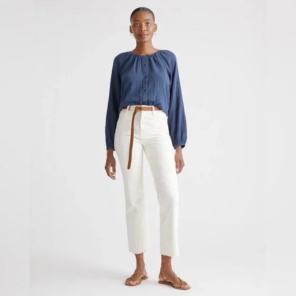 Quince 100% Organic Cotton Gauze Peasant Blouse; White; Medium - Picture 8 of 10